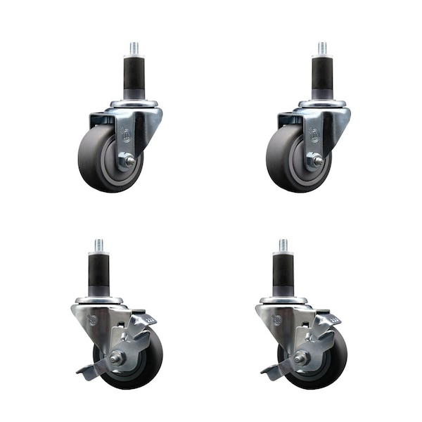 Service Caster 3'' SS Thermoplastic Rubber Wheel Swivel 1-1/4'' Expanding Stem Caster Set 2 Brakes, 4PK SCC-SSEX20S314-TPRB-2-TLB-2-114 - main